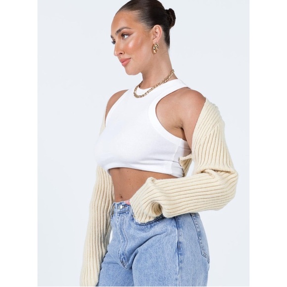 Oh Polly Aytan Cropped Bolero Long Sleeve Sweater in Beige Size Small Medium S/M - Picture 4 of 12